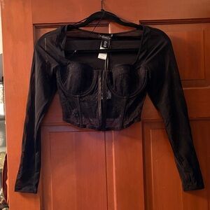 Sincerely Jules Black Mesh and Lace Crop Top
